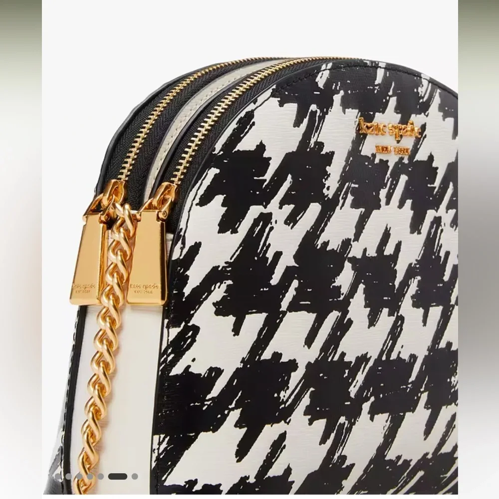 NWT Kate Spade Morgan Painterly Houndstooth Double-zip Dome Crossbody
